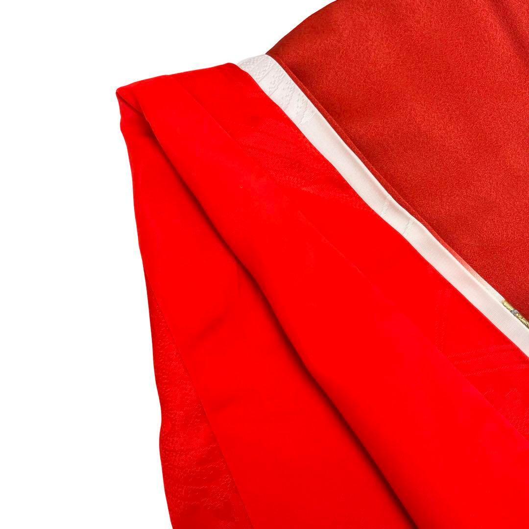 子供着物 襦袢付 女の子 一つ身 お宮参り 鶴 花柄 金彩 赤色 X-1003