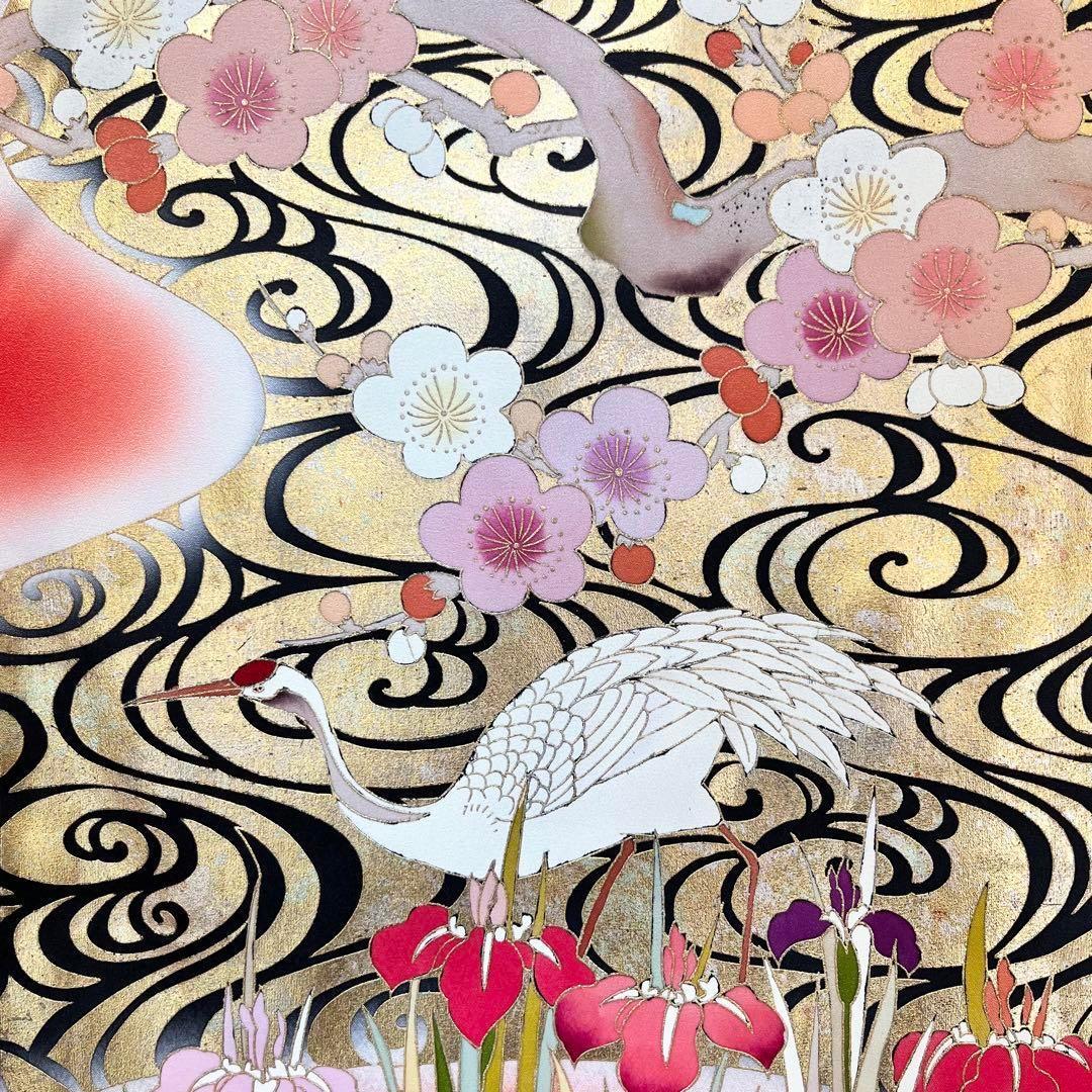 子供着物 襦袢付 女の子 一つ身 お宮参り 鶴 花柄 金彩 赤色 X-1003