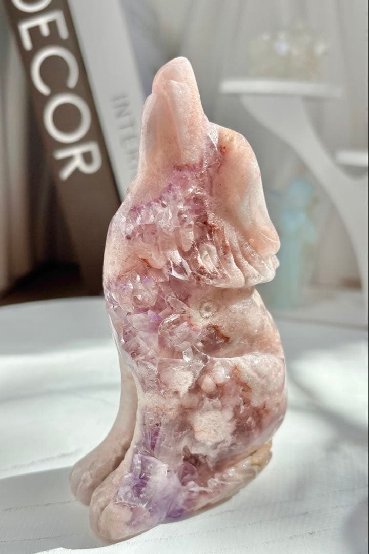 限定《芸術的ピース✰》ピンクアメジスト　フラワーアゲート　オオカミ　カービング