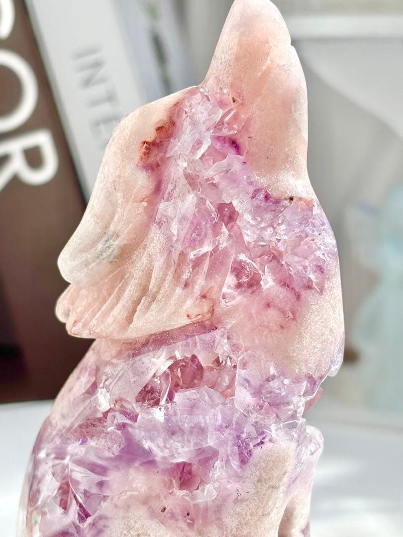 限定《芸術的ピース✰》ピンクアメジスト　フラワーアゲート　オオカミ　カービング