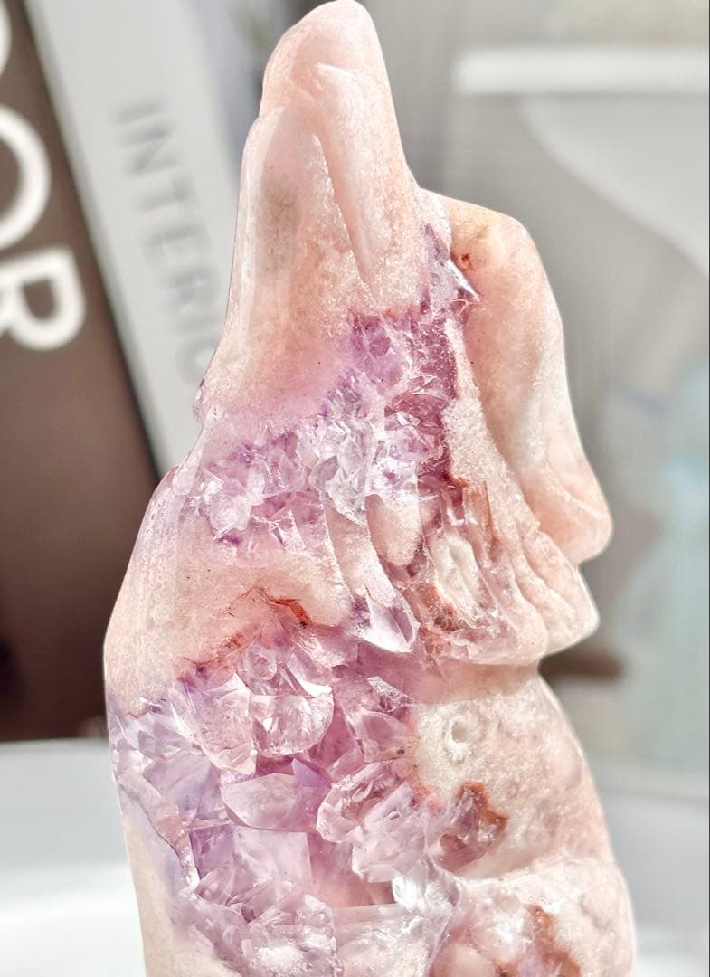 限定《芸術的ピース✰》ピンクアメジスト　フラワーアゲート　オオカミ　カービング