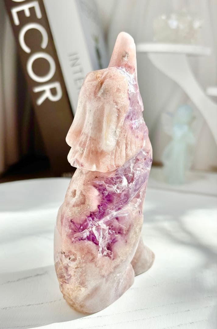 限定《芸術的ピース✰》ピンクアメジスト　フラワーアゲート　オオカミ　カービング