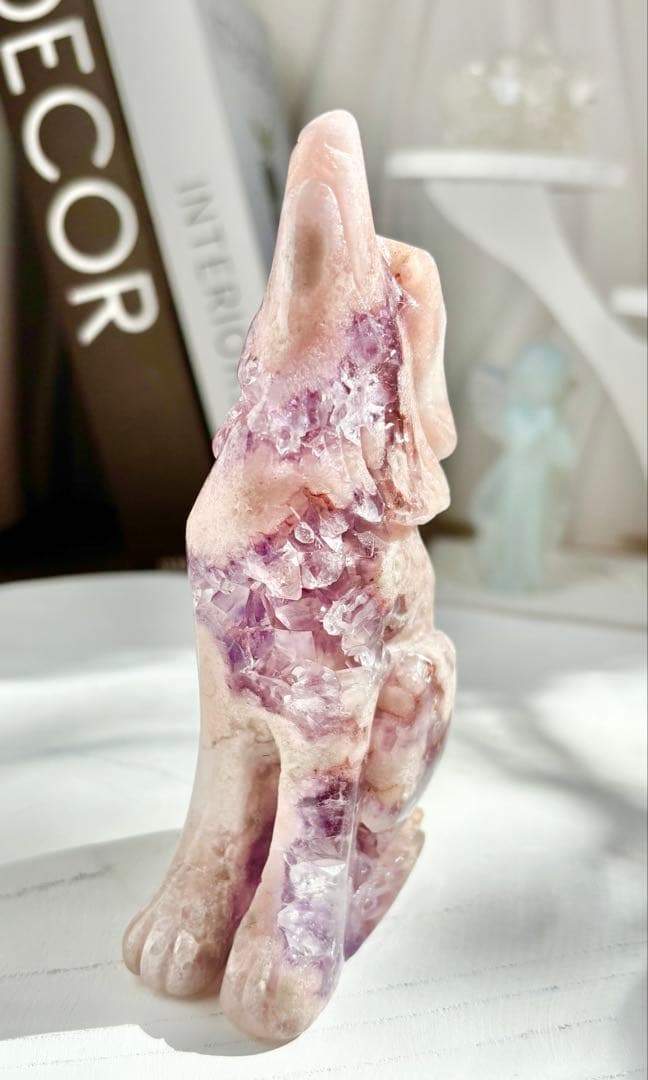 限定《芸術的ピース✰》ピンクアメジスト　フラワーアゲート　オオカミ　カービング