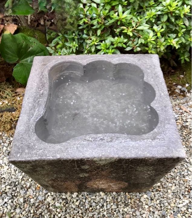 【扇型四角水鉢・蹲】造園水石飾り石バードバス箱庭
