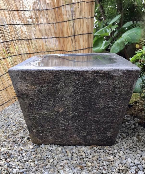 【扇型四角水鉢・蹲】造園水石飾り石バードバス箱庭