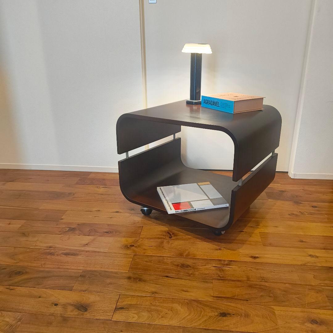 ミッドセンチュリー ブラウン 木製サイドテーブル ボールキャスター