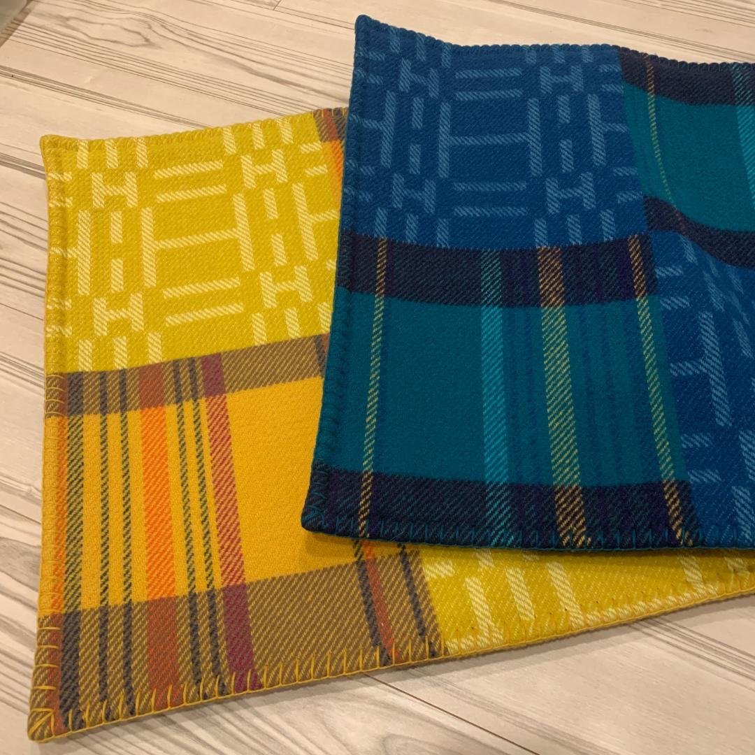 エルメス クッションカバー イエロー、ブルー　2枚セット