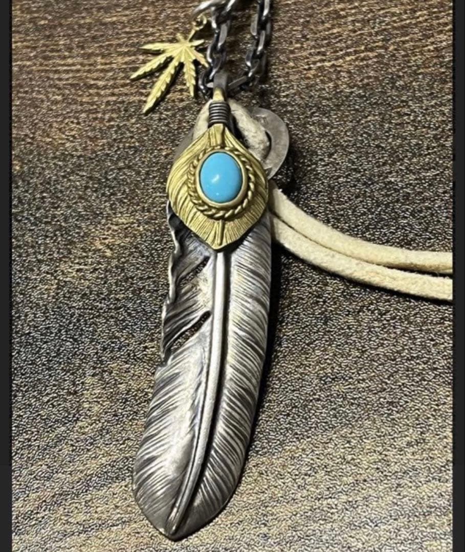 全金 グラス ネックレス トップ フェザー ハンドメイド ノーブランド