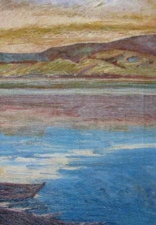 藤島武二、【山中湖畔の朝】、希少な大判額装用画集より、美品、日本人画家