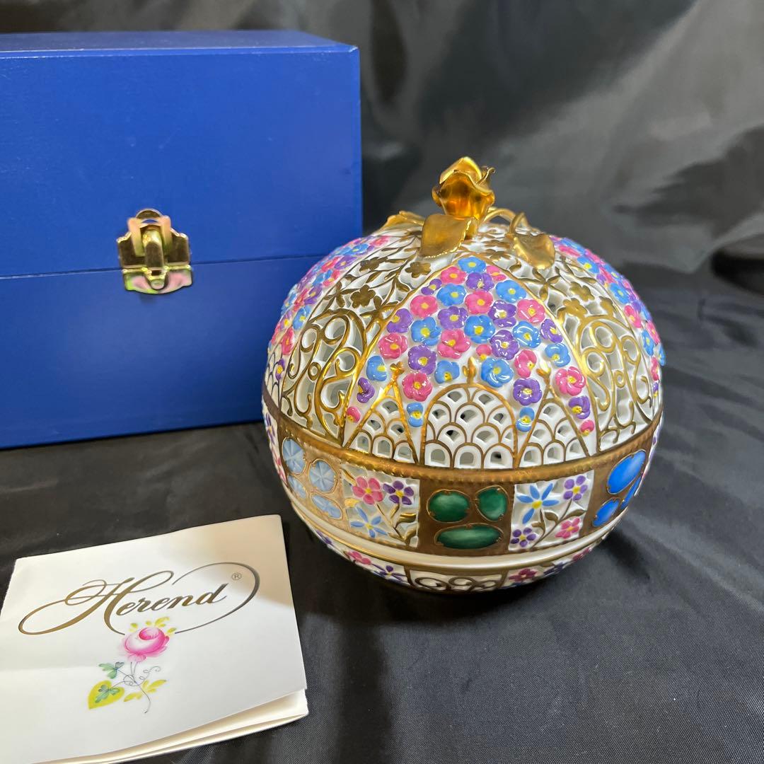 ヘレンド HEREND 透かし彫り 限定品 クラウン ボンボニエール 小花