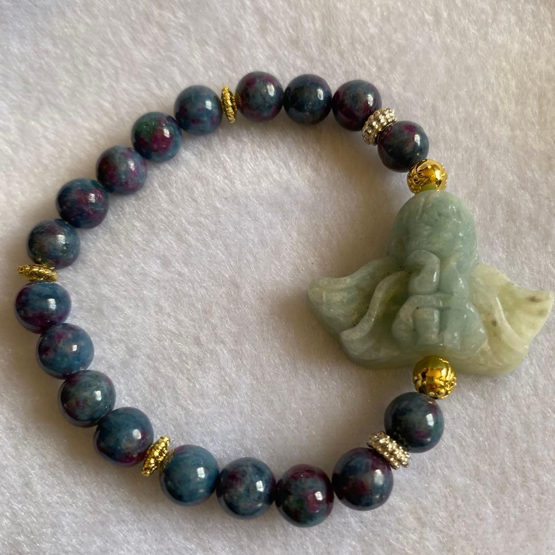 アクアマリン天使ちゃん彫刻 サファイアブレスレットパワーストーン