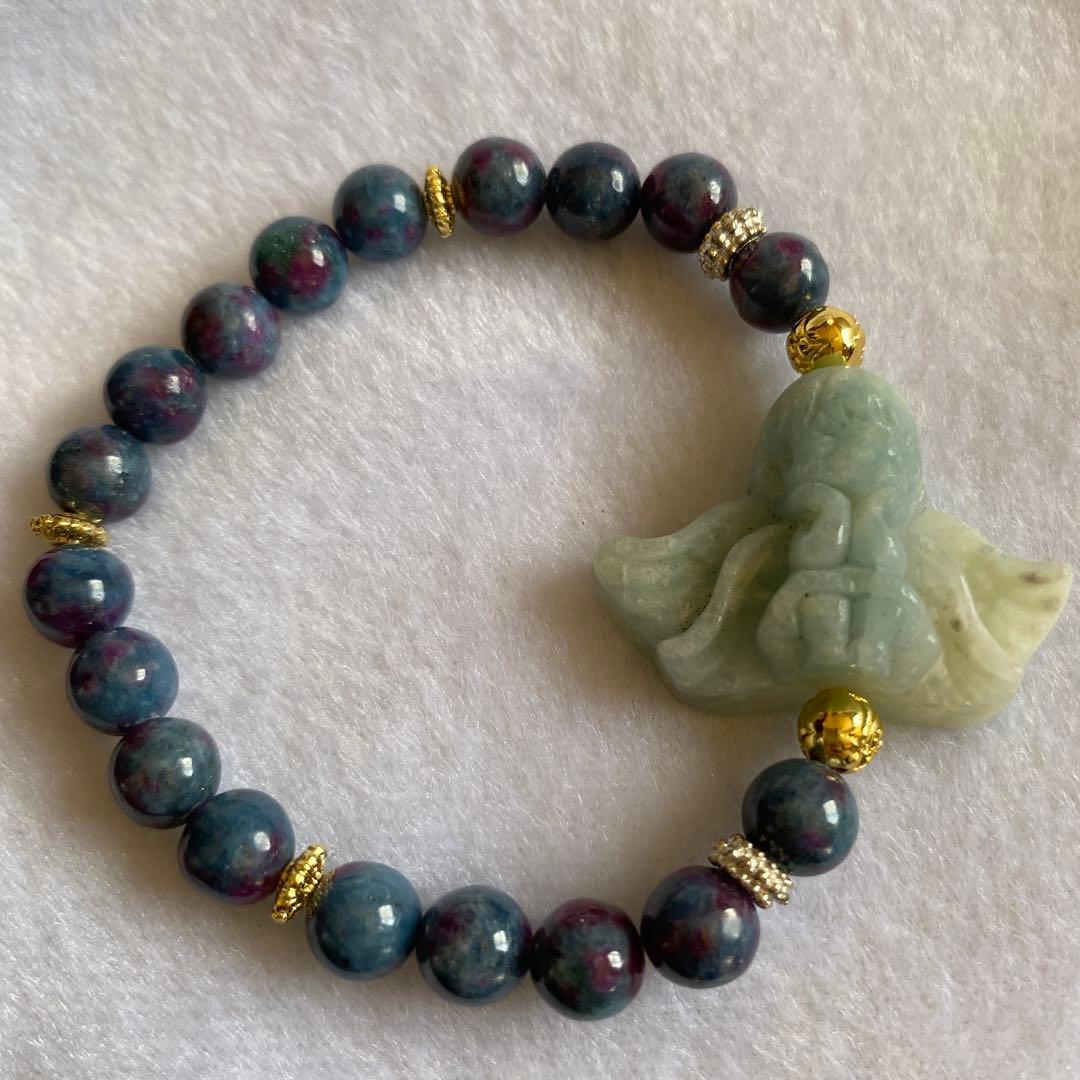 アクアマリン天使ちゃん彫刻 サファイアブレスレットパワーストーン