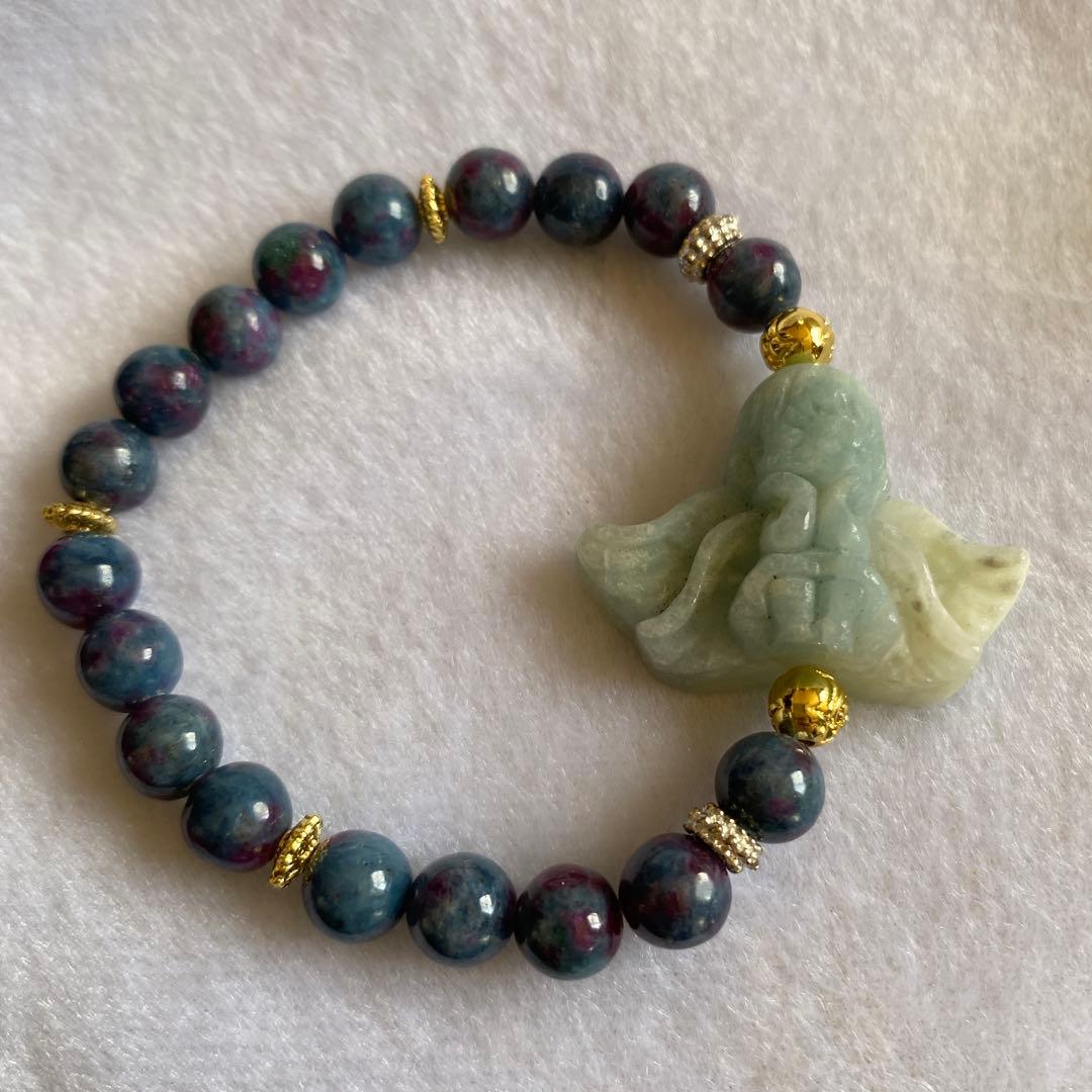 アクアマリン天使ちゃん彫刻 サファイアブレスレットパワーストーン