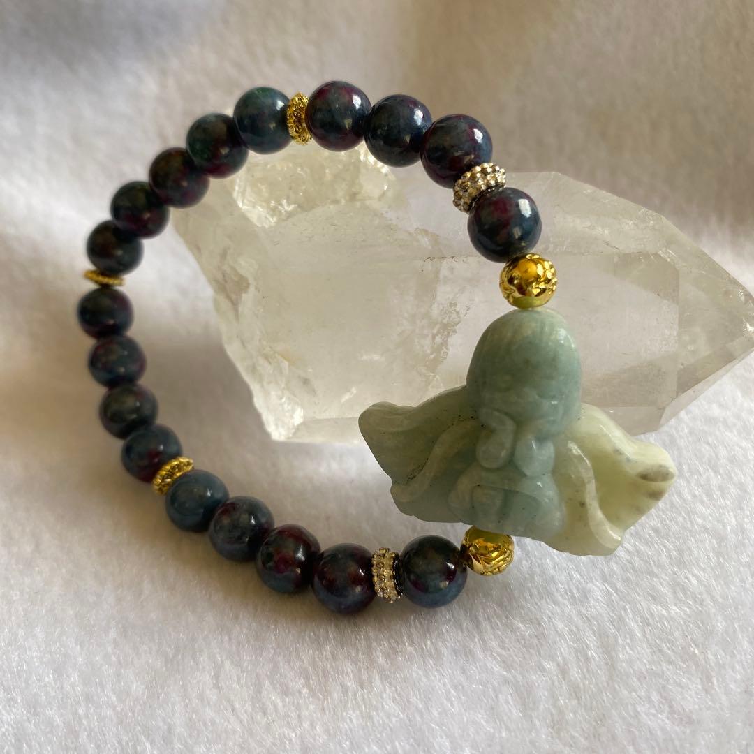 アクアマリン天使ちゃん彫刻 サファイアブレスレットパワーストーン