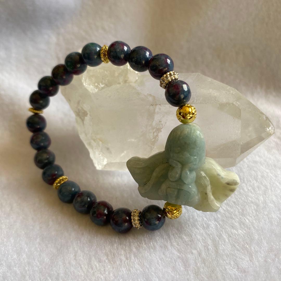 アクアマリン天使ちゃん彫刻 サファイアブレスレットパワーストーン