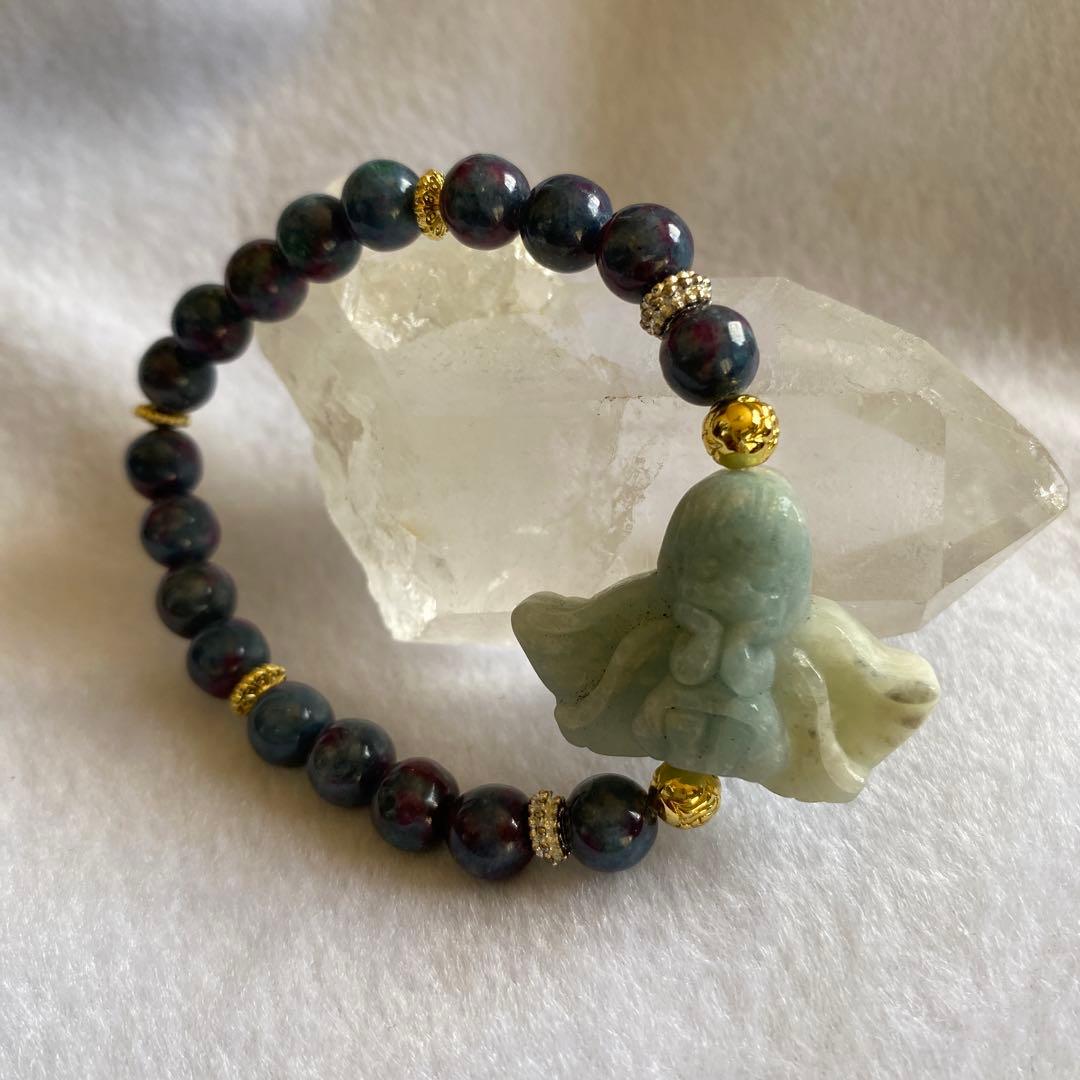 アクアマリン天使ちゃん彫刻 サファイアブレスレットパワーストーン