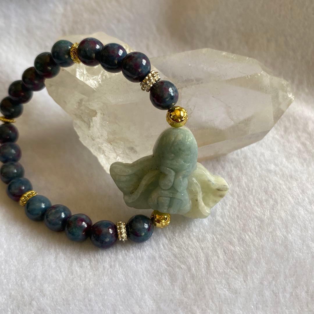 アクアマリン天使ちゃん彫刻 サファイアブレスレットパワーストーン