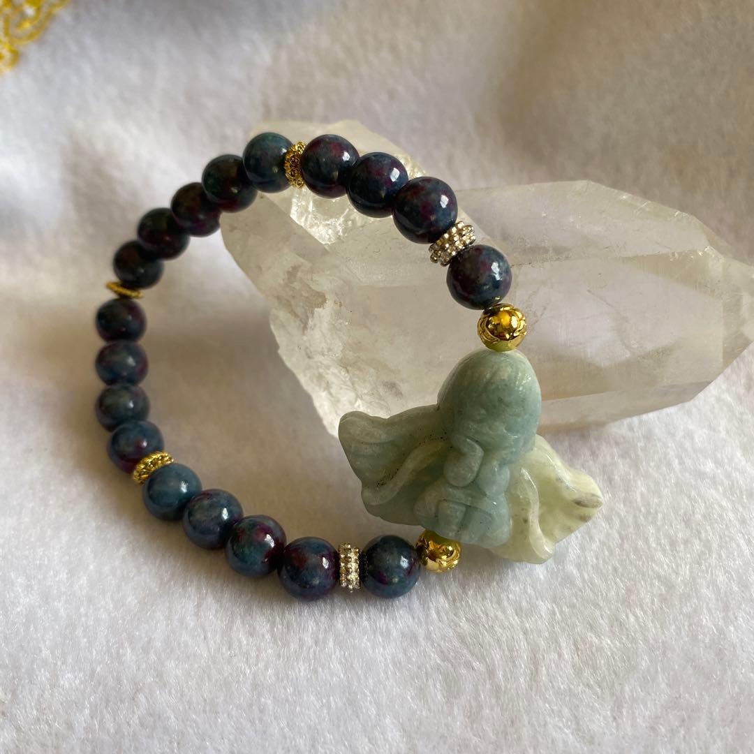 アクアマリン天使ちゃん彫刻 サファイアブレスレットパワーストーン