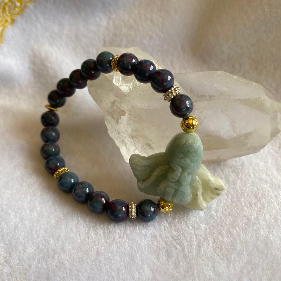 アクアマリン天使ちゃん彫刻 サファイアブレスレットパワーストーン