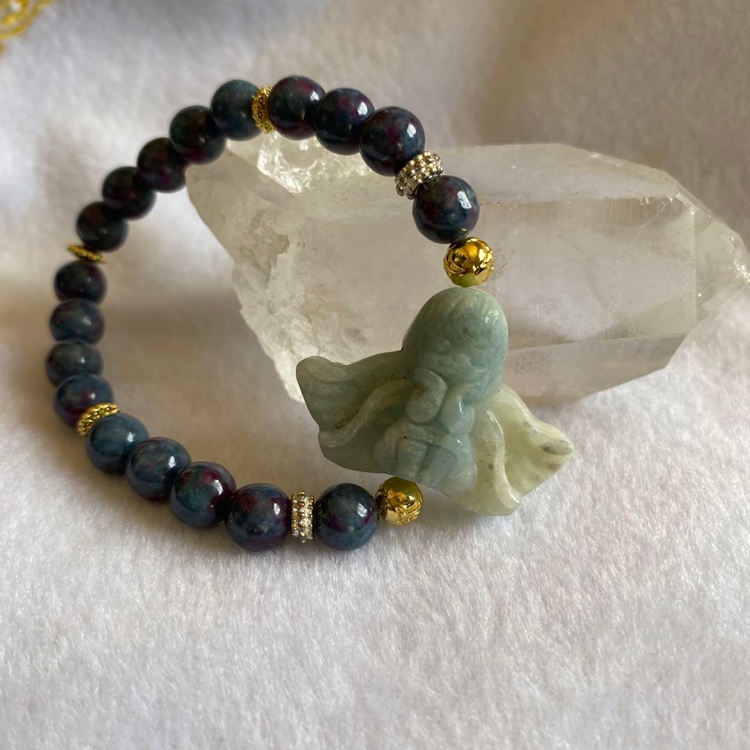 アクアマリン天使ちゃん彫刻 サファイアブレスレットパワーストーン