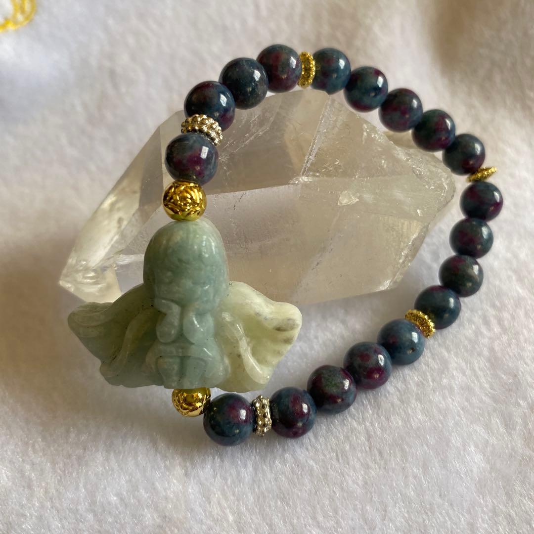 アクアマリン天使ちゃん彫刻 サファイアブレスレットパワーストーン