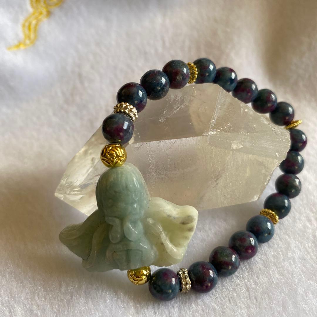 アクアマリン天使ちゃん彫刻 サファイアブレスレットパワーストーン