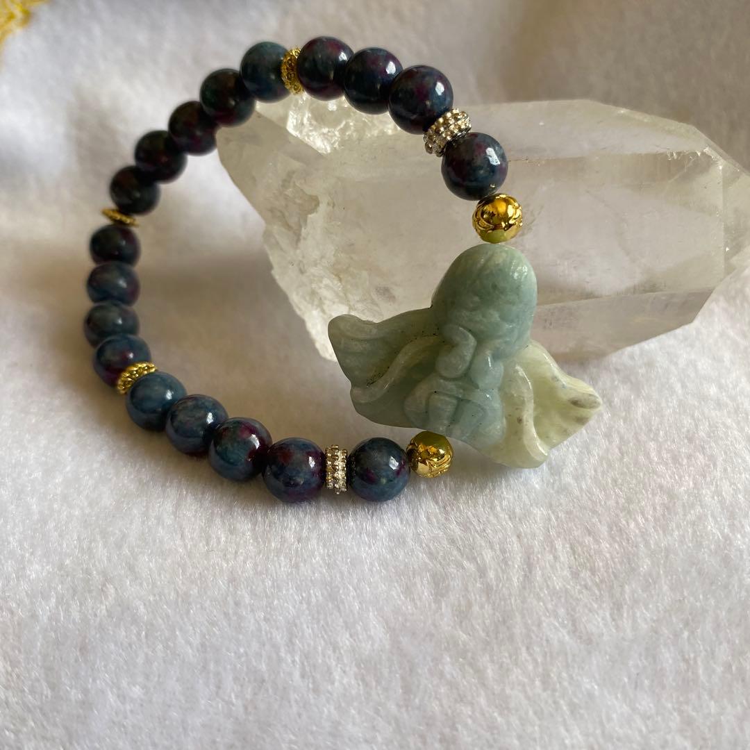 アクアマリン天使ちゃん彫刻 サファイアブレスレットパワーストーン