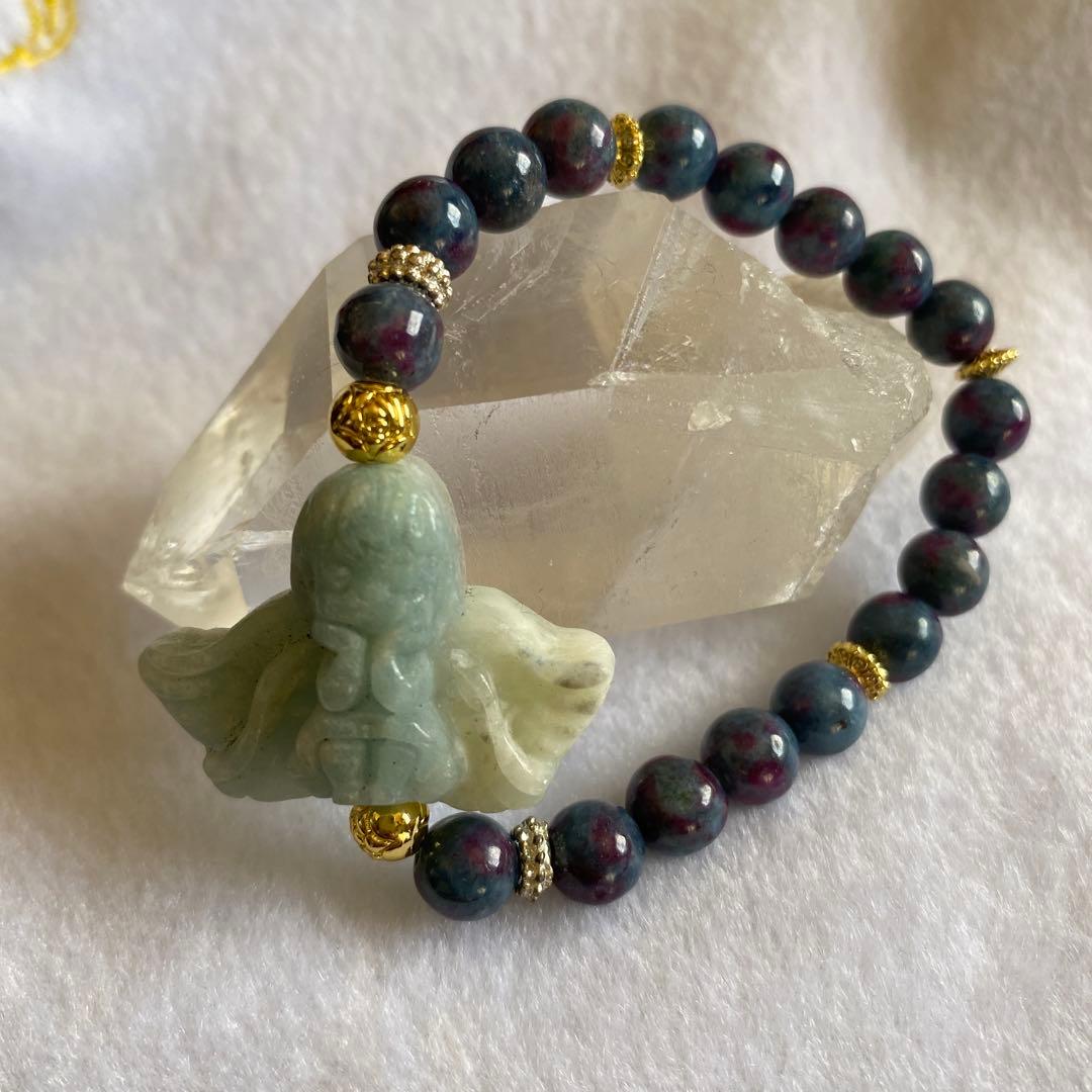 アクアマリン天使ちゃん彫刻 サファイアブレスレットパワーストーン