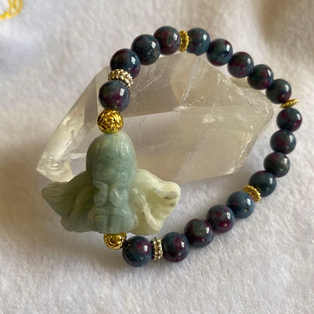 アクアマリン天使ちゃん彫刻 サファイアブレスレットパワーストーン