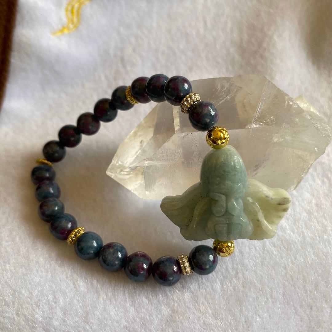 アクアマリン天使ちゃん彫刻 サファイアブレスレットパワーストーン