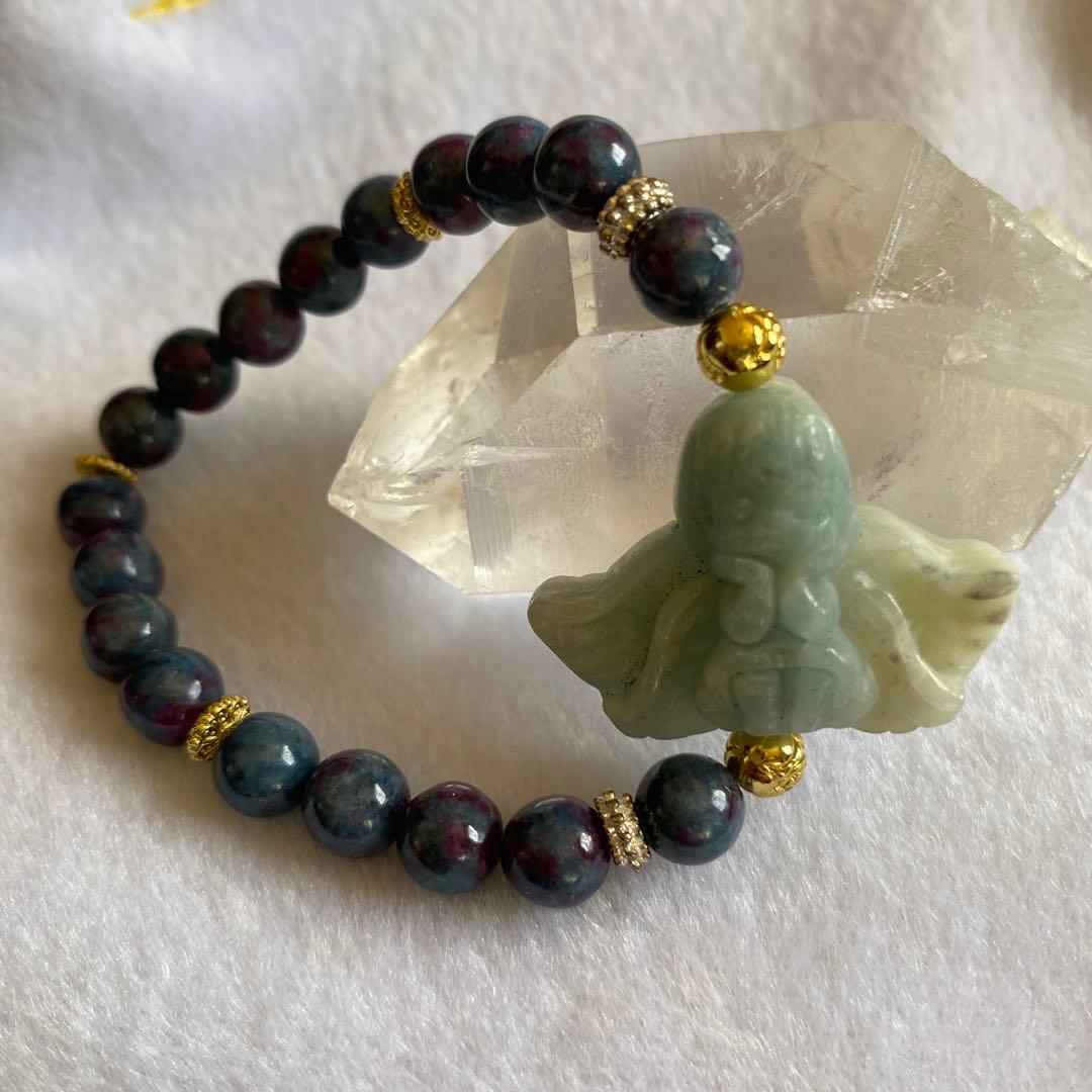 アクアマリン天使ちゃん彫刻 サファイアブレスレットパワーストーン