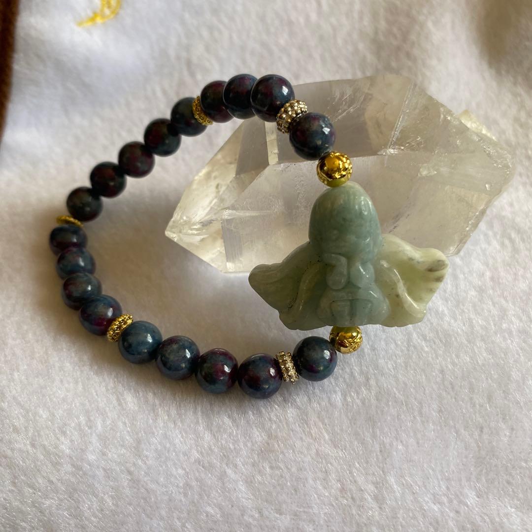 アクアマリン天使ちゃん彫刻 サファイアブレスレットパワーストーン