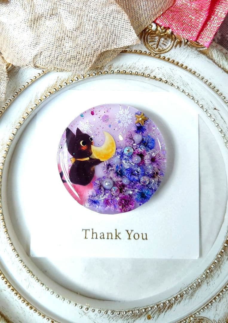 レジン 猫 ドライフラワー ヘアゴム ブローチ ポニーフック No.336