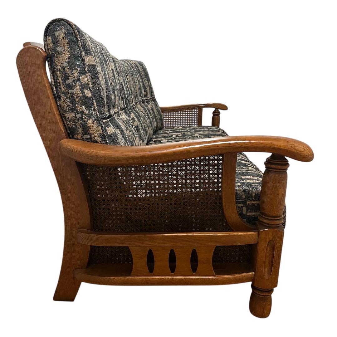 カリモク家具　コロニアル　3人掛け　オールドカリモク　ソファ　ラタン