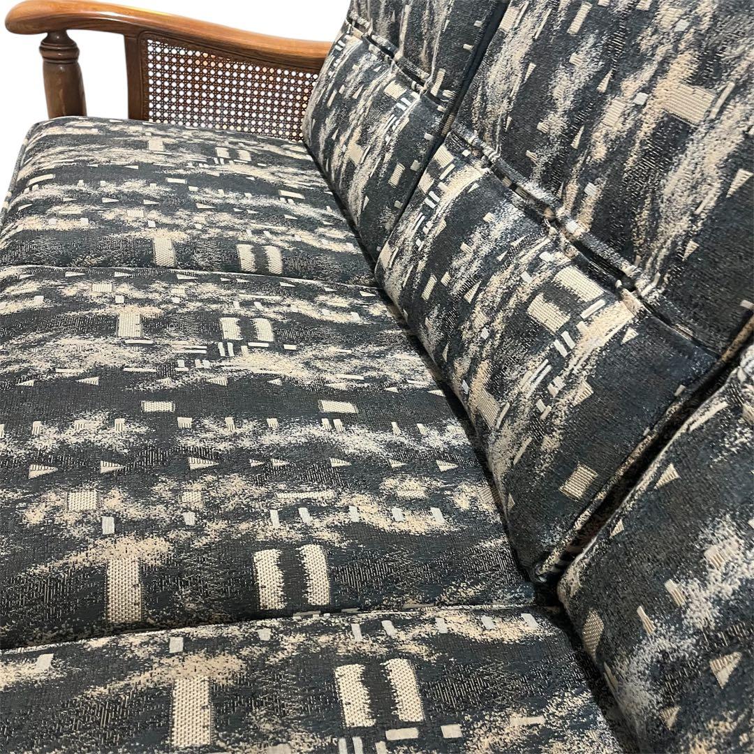 カリモク家具　コロニアル　3人掛け　オールドカリモク　ソファ　ラタン