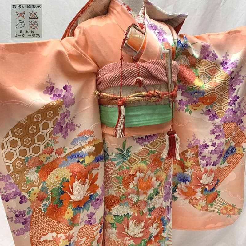 503ag48■七五三 七歳 女児 着物&袋帯&長襦袢 牡丹 菊■状態良好