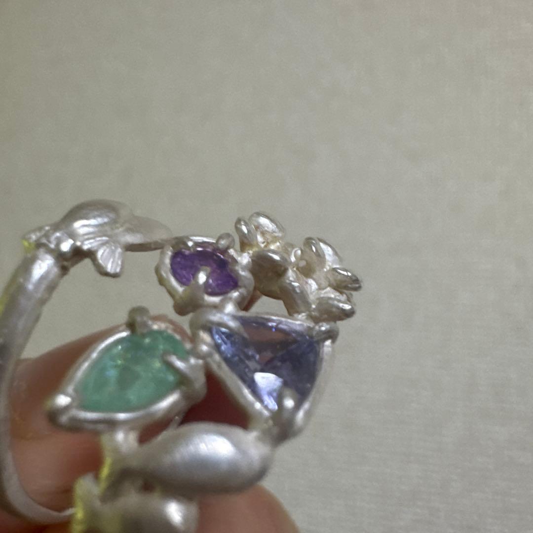 虹入りパライバトルマリン+タンザナイト+バイカラーサファイアシルバーリング17号