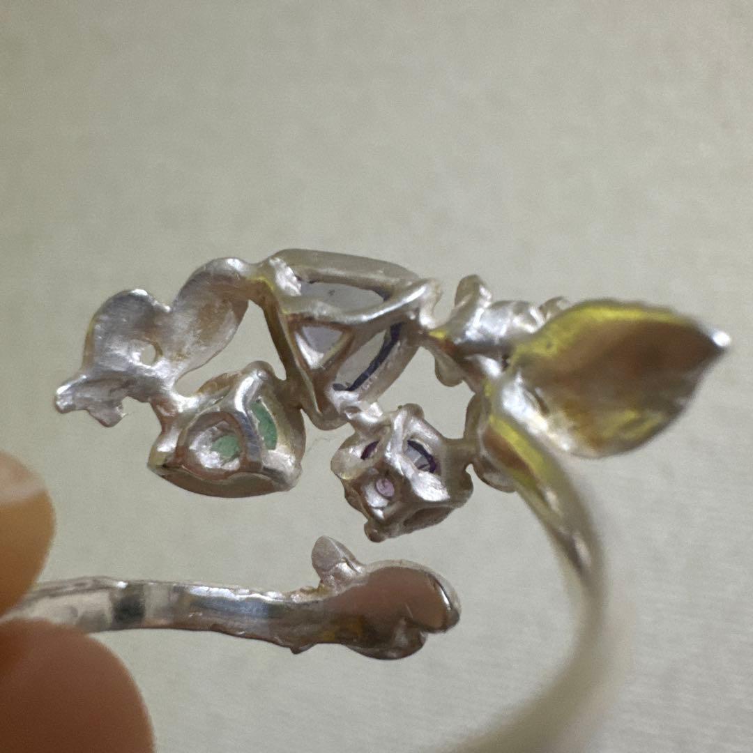 虹入りパライバトルマリン+タンザナイト+バイカラーサファイアシルバーリング17号