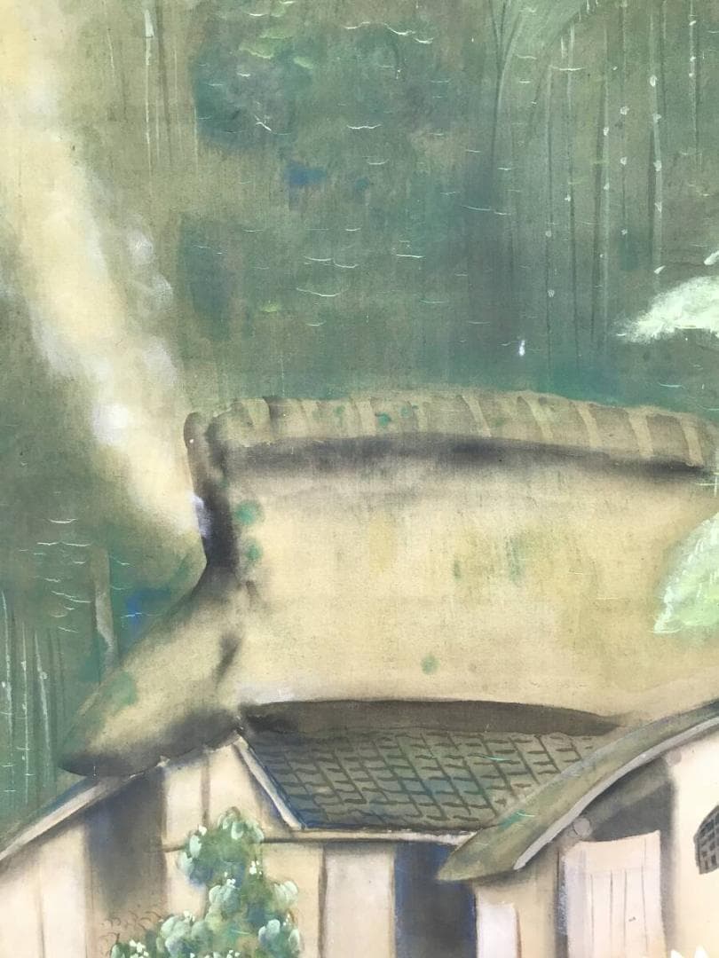 真作/弧邨/晩夏/夏山村風景図/馬にひまわり図/花鳥図/掛軸☆宝船☆AH-699