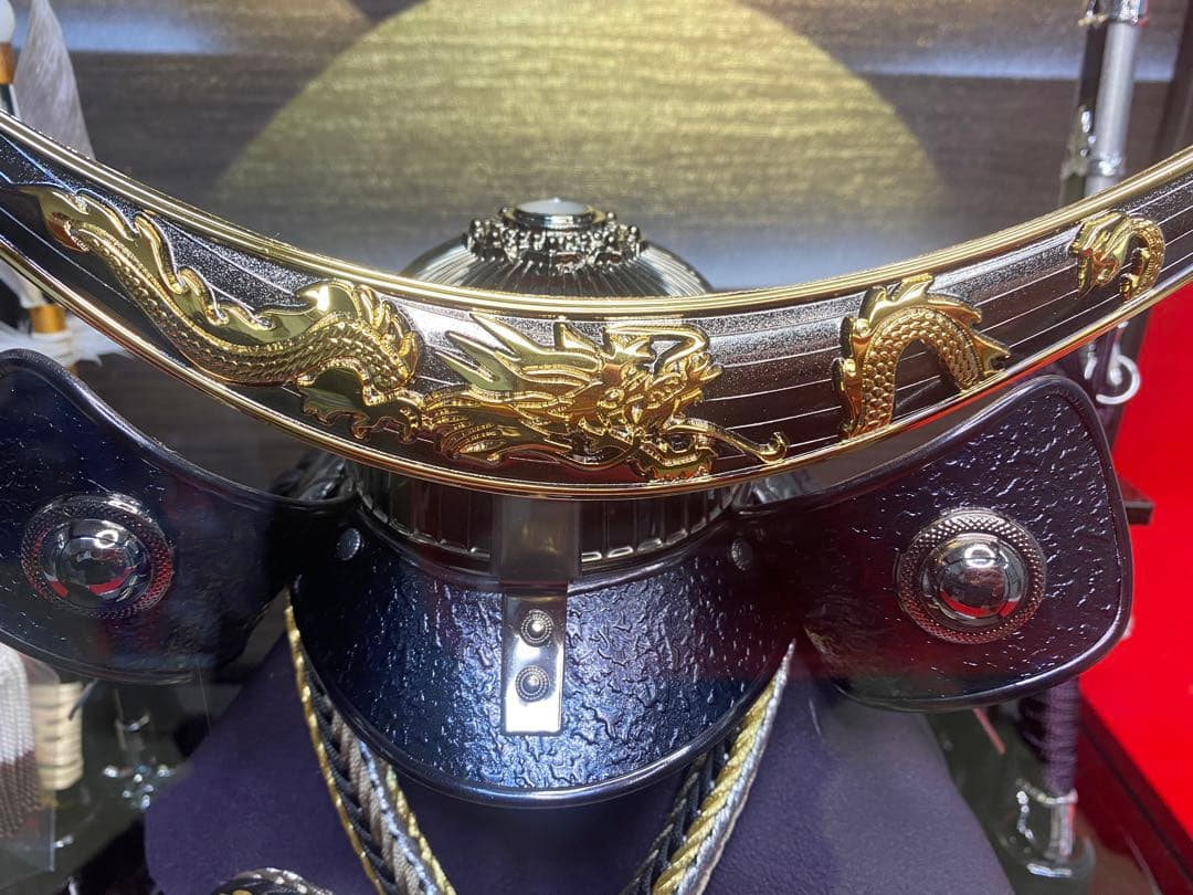 伊達政宗　東京久月　五月人形　家紋付き兜飾り　オルゴール付きガラスケース入