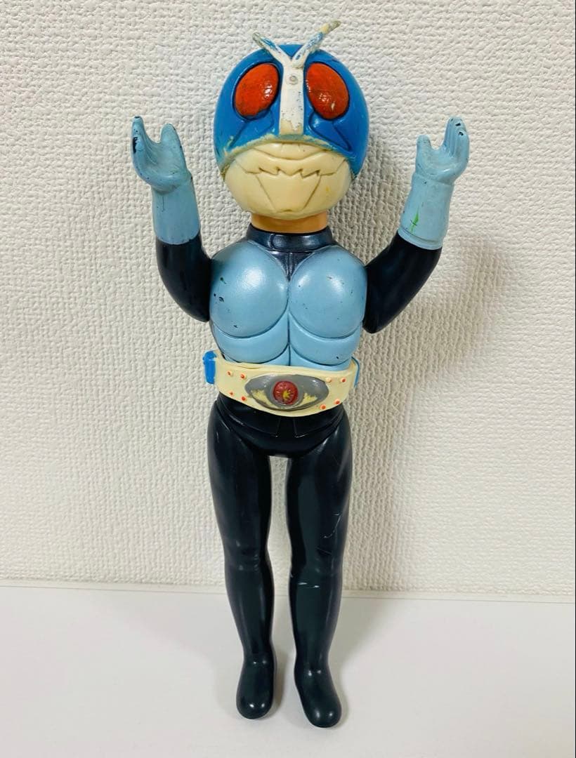 せ*ゃ様 当時物 ソフビ 旧バンダイ 仮面ライダー 水色マスク 面取れ