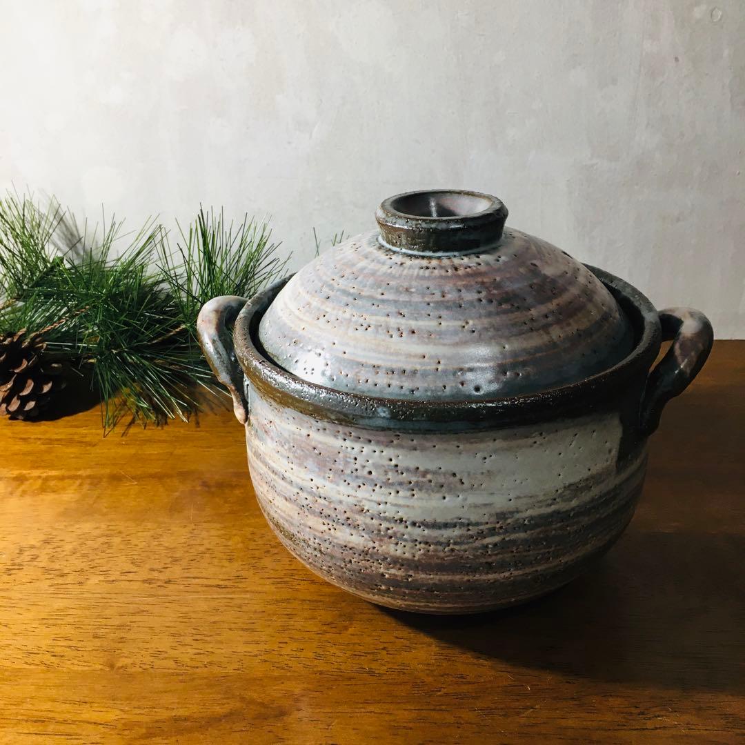 【新品未使用】橘吉　白刷毛目　ご飯鍋セット　 土鍋3合　中蓋付　茶碗　しゃもじ