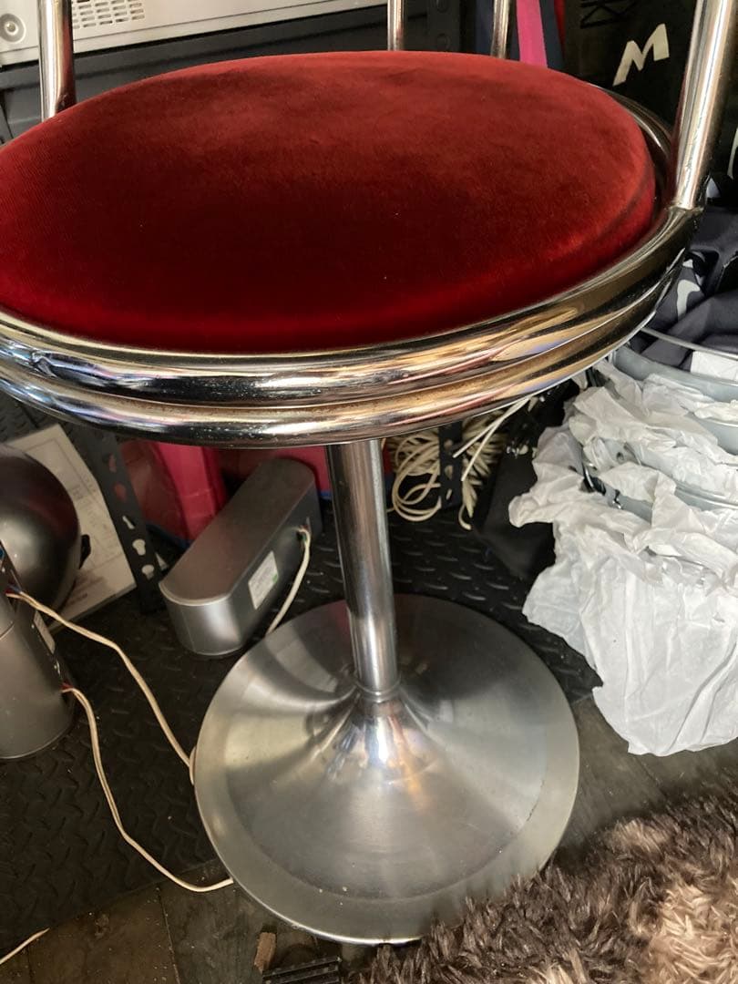 アメリカンチェア座面ベルベット◇カウンターチェア昭和レトロ看板ガレージ基地　椅子