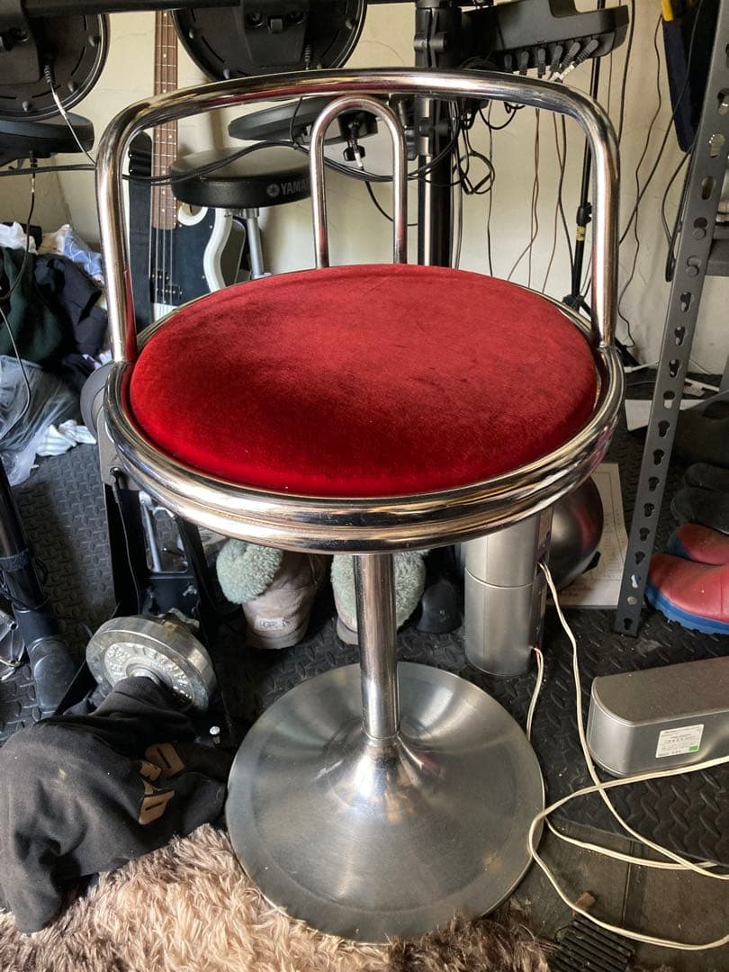 アメリカンチェア座面ベルベット◇カウンターチェア昭和レトロ看板ガレージ基地　椅子