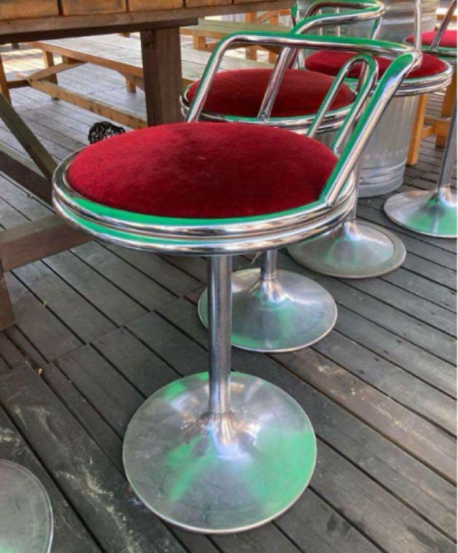 アメリカンチェア座面ベルベット◇カウンターチェア昭和レトロ看板ガレージ基地　椅子