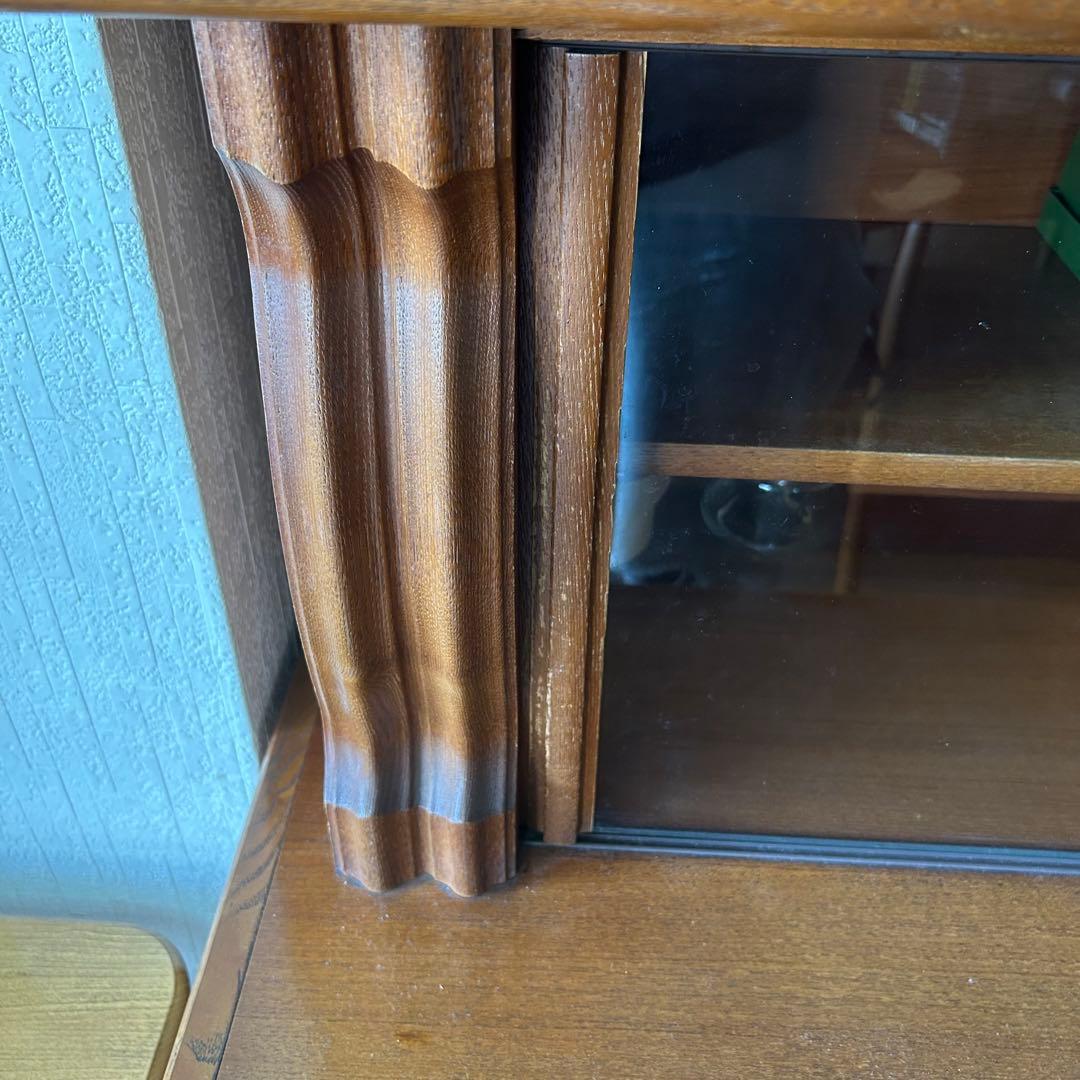 木製食器棚 ガラス扉付き 引き出し付き