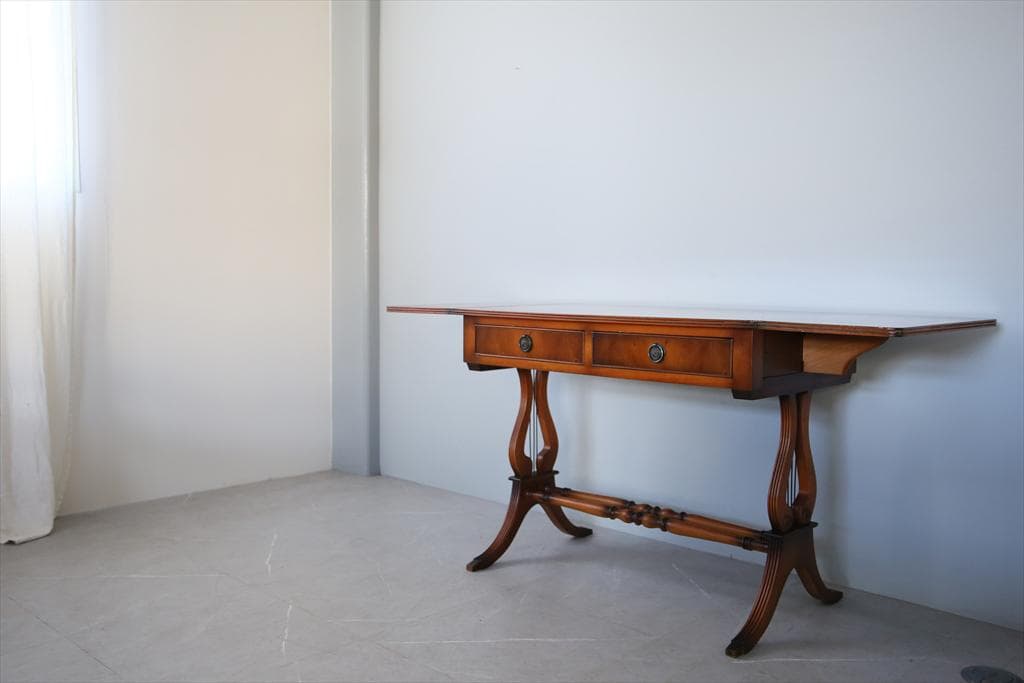 英国アンティーク木製ドロップリーフソファテーブル/折畳式机バタフライ92-231