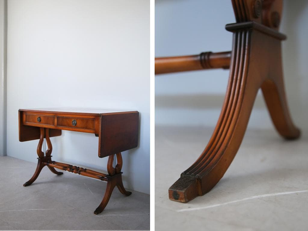 英国アンティーク木製ドロップリーフソファテーブル/折畳式机バタフライ92-231