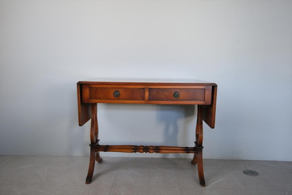 英国アンティーク木製ドロップリーフソファテーブル/折畳式机バタフライ92-231