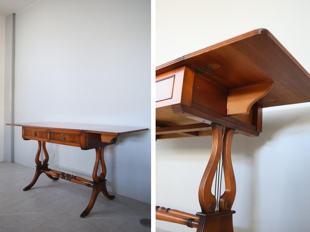 英国アンティーク木製ドロップリーフソファテーブル/折畳式机バタフライ92-231